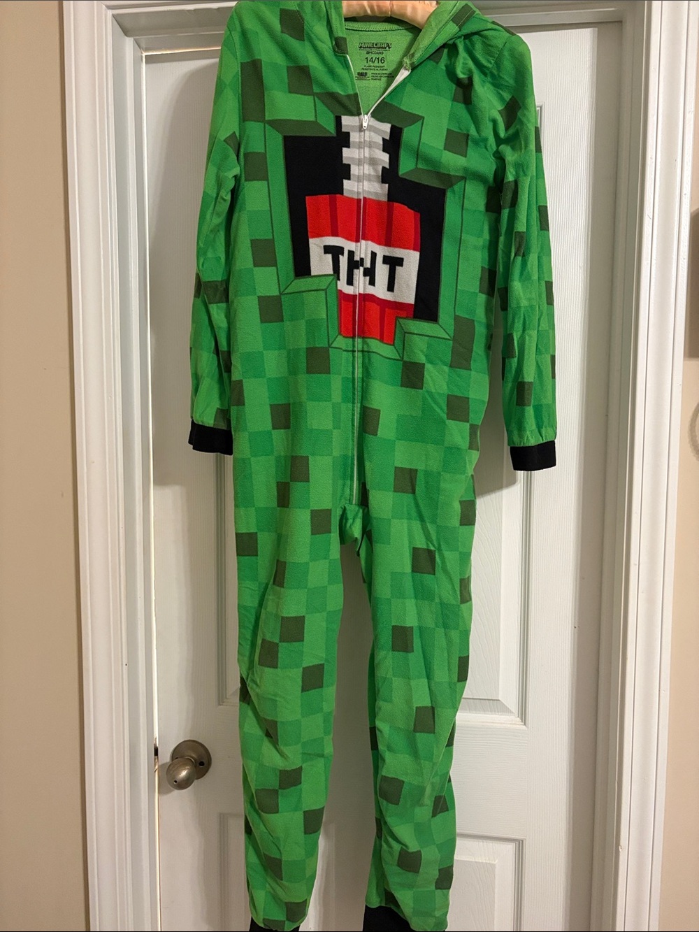 Minecraft Kids Green Creeper TNT Zip-Up Pajamas